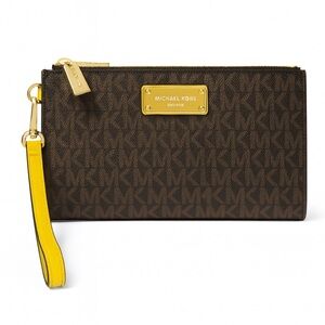 Michael Kors Adele Signature Logo Smartphone Wallet Wristlet Brown MK